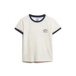 Damska koszulka w kontrastowym kolorze Superdry Athletic Essentials Beach. Białe koszulki sportowe damskie Superdry., bez wzorów, bez kołnierzyka, bez ramiączek. W wyprzedaży za 148.40 zł.