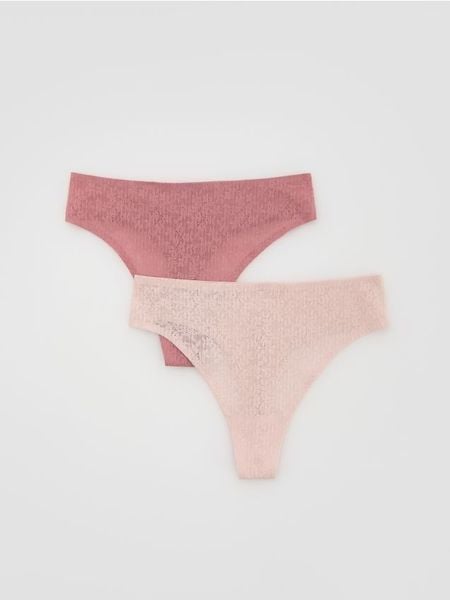 Majtki typu stringi 2 pack - pastelowy róż. Czerwone stringi damskie Reserved, l, bez wzorów. W wyprzedaży za 22.99 zł.