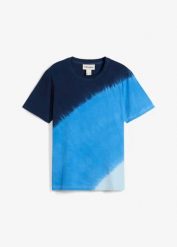 T-shirt z czystej bawełny organicznej. Niebieskie t-shirty męskie bonprix, m, bez wzorów, z bawełny, bez kołnierzyka. Za 72.99 zł.