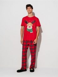 Świąteczna piżama dwuczęściowa z bawełny - wielobarwny. Piżamy męskie Sinsay, l, bez wzorów, z bawełny, bez ramiączek. Za 59.99 zł.