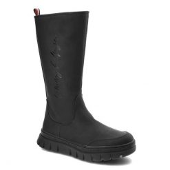 Czarne Kozaki Tommy Hilfiger Modne Buty Damskie. Czarne kozaki damskie Tommy Hilfiger, z materiału, bez obcasa, na platformie. Za 609.00 zł.