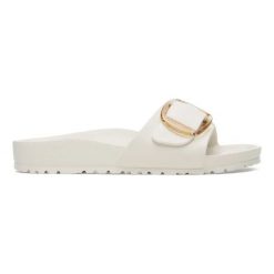 BIRKENSTOCK Madrid Big Buckle EVA Eggshell Klapki damskie. Białe klapki damskie Birkenstock, bez wzorów, z materiału, eleganckie, bez obcasa. Za 199.99 zł.