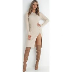 Jasnobeżowa Sukienka Dzianinowa Amathestra. Brązowe sukienki damskie Born2be, bez wzorów, z dzianiny, eleganckie, bez ramiączek, długie. Za 139.99 zł.
