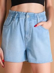Szorty jeansowe paperbag - niebieski. Niebieskie szorty damskie Sinsay, l, bez wzorów, z jeansu. W wyprzedaży za 29.99 zł.