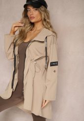 Beżowa Kurtka Oversize Wiatrówka Ceshela. Brązowe kurtki damskie Renee, l, bez wzorów, bez kaptura. Za 89.99 zł.
