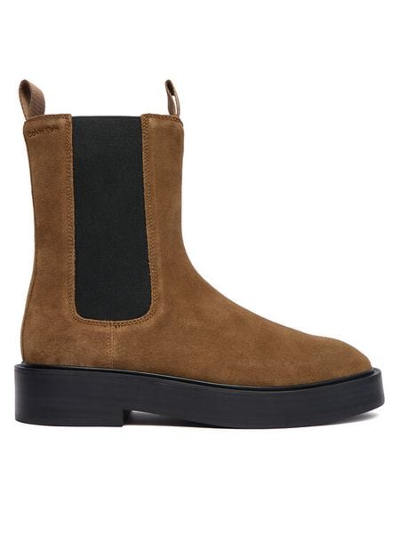 Calvin Klein Sztyblety YW0YW01969 Beżowy. Brązowe botki damskie Calvin Klein, ze skóry, bez obcasa, na płaskiej podeszwie, bez zapięcia. Za 529.99 zł.