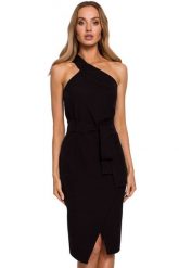 Sukienka elegancka ołówkowa na jedno ramię z rozcięciem czarna. Czarne sukienki damskie Sukienki.shop, s, bez wzorów, eleganckie, bez kołnierzyka, bez ramiączek, ołówkowe. Za 149.00 zł.