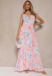 Różowa Plisowana Sukienka o Rozkloszowanym Fasonie na Szerokich Ramiączkach Nitanela. Czerwone sukienki damskie Renee, na spotkanie biznesowe, l, bez wzorów, z materiału, eleganckie, bez kołnierzyka, bez ramiączek, maxi, plisowane. Za 129.99 zł.