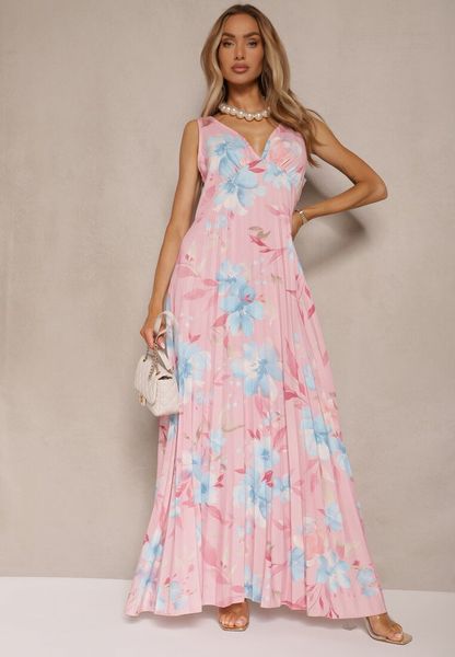 Różowa Plisowana Sukienka o Rozkloszowanym Fasonie na Szerokich Ramiączkach Nitanela. Czerwone sukienki damskie Renee, na spotkanie biznesowe, l, bez wzorów, z materiału, eleganckie, bez kołnierzyka, bez ramiączek, maxi, plisowane. Za 129.99 zł.