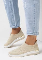 Jasnobeżowe Buty Sportowe Thaderus. Brązowe obuwie sportowe damskie Born2be, bez wzorów. Za 29.99 zł.