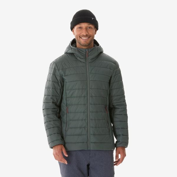 Kurtka turystyczna męska Quechua MH500. Zielone kurtki męskie QUECHUA, l, bez wzorów, z materiału, klasyczne, z kapturem. Za 199.99 zł.