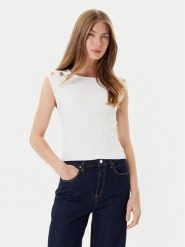 Guess Bluzka W5YR12 Z0130 Biały Regular Fit. Białe bluzki damskie Guess, xs, z aplikacjami, z syntetyku, bez kołnierzyka, bez ramiączek. Za 259.99 zł.