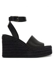 Calvin Klein Espadryle Wedge Espad 70 Aop Lth HW0HW03138 Czarny. Czarne sandały damskie Calvin Klein, bez wzorów, ze skóry, bez obcasa, bez zapięcia. Za 569.99 zł.