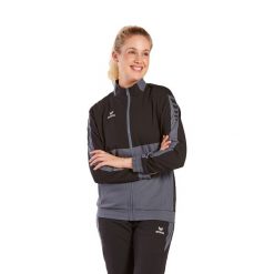 Damska marynarka do prezentacji Erima Six Wings. Czarne bluzy sportowe damskie Erima, xs, bez wzorów, bez kaptura, do piłki ręcznej. W wyprzedaży za 242.00 zł.