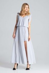 Szara Warstwowa Maxi Sukienka Wiązana na Ramionach. Szare sukienki damskie Figl, l, bez wzorów, z elastanu, wizytowe, bez kołnierzyka, bez ramiączek, maxi. Za 369.00 zł.