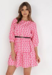 Fuksjowa Sukienka z Paskiem Actiolea. Czerwone sukienki damskie Born2be, m, bez wzorów, klasyczne, bez kołnierzyka, bez ramiączek, mini. Za 29.99 zł.