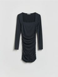 Sukienka mini z modalem - ciemnoszary. Szare sukienki damskie Reserved, l, bez wzorów, z dzianiny, bez kołnierzyka, bez ramiączek, mini, dopasowane. Za 119.99 zł.