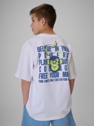 4F T-shirt loose z nadrukiem chłopięcy - biały 146/152 (10-12 lat). Białe t-shirty dla chłopców 4f, bez wzorów, z bawełny, bez ramiączek. Za 59.99 zł.