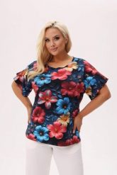 Wiskozowa bluzka Solea w print hibiskusa 3D PLUS SIZE XXL OVERSIZE. Bluzki damskie Moda Size Plus Iwanek, l, bez wzorów, z bawełny, eleganckie, bez kołnierzyka, plus size, bez ramiączek. Za 149.90 zł.