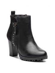 Jenny Fairy Botki WS16002-6 Czarny. Czarne botki damskie Jenny Fairy, ze skóry, bez obcasa, na słupku, bez zapięcia. Za 57.99 zł.