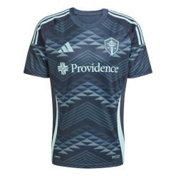 Koszulka wyjazdowa Seattle Sounders 2025/26. Niebieskie koszulki sportowe męskie Adidas, bez wzorów, bez kołnierzyka, bez ramiączek, do piłki nożnej. W wyprzedaży za 378.30 zł.