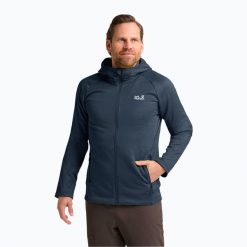 Bluza trekkingowa męska Jack Wolfskin Peak District Hooded Full Zip. Niebieskie bluzy męskie Jack Wolfskin, m, bez wzorów, bez kaptura. Za 339.99 zł.
