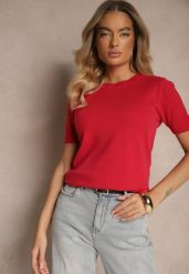 Czerwony Sweter Ozdobiony Ściągaczami Sanallia. Czerwone swetry damskie Renee, bez wzorów, z jeansu, eleganckie, bez kołnierzyka, bez ramiączek, bez kaptura. Za 44.99 zł.
