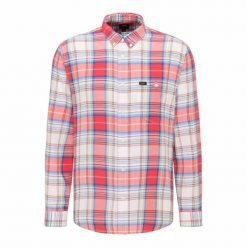 LEE RIVETED SHIRT MĘSKA KOSZULA MATERIAŁOWA AURORA RED L66IKNNV 112116429. Czerwone koszule męskie Lee, l, bez wzorów, z materiału, bez kołnierzyka, bez ramiączek. Za 129.99 zł.