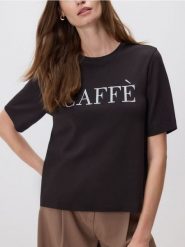 T-shirt z haftowanym napisem - ciemnobrązowy. Brązowe t-shirty damskie Reserved, l, bez wzorów, z bawełny, bez kołnierzyka. Za 39.99 zł.