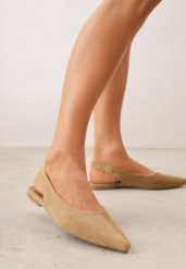 Ciemnobeżowe Balerinki Typu Slingback Diarin. Brązowe baleriny damskie Renee, z aplikacjami, eleganckie, bez obcasa. Za 99.99 zł.