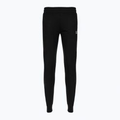 Spodnie damskie EA7 Emporio Armani Train Logo Series Essential. Czarne spodnie materiałowe damskie EA7 Emporio Armani, s, bez wzorów, z bawełny. Za 303.99 zł.