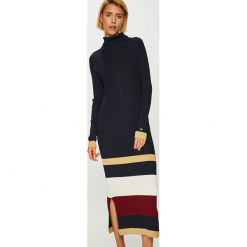 Tommy Hilfiger - Sukienka. Czarne sukienki damskie Tommy Hilfiger, z dzianiny, casualowe, z golfem. Za 849.90 zł.