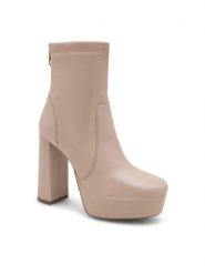Eva Minge Botki LUGO-111072 Beżowy. Brązowe botki damskie Eva Minge, ze skóry, bez obcasa, na słupku, bez zapięcia. Za 274.99 zł.