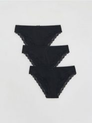 Bawełniane majtki bikini 3 pack - czarny. Czarne bikini damskie Reserved, l, bez wzorów. Za 59.99 zł.