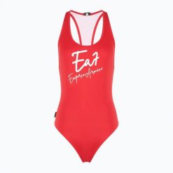 Strój kąpielowy jednoczęściowy damski EA7 Emporio Armani Maxi Logo One Piece. Czerwone kostiumy jednoczęściowe damskie EA7 Emporio Armani, l, bez wzorów, z elastanu, sportowe, do pływania. Za 299.99 zł.