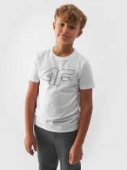 4F T-shirt z nadrukiem chłopięcy - biały 146 (10-11 lat). Białe t-shirty dla chłopców 4f, bez wzorów, z bawełny, bez ramiączek. Za 39.99 zł.