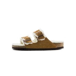 Klapki Birkenstock Arizona VL Shearling Mink wąskie narrow (1001135). Brązowe klapki damskie Birkenstock, bez wzorów, z materiału, eleganckie, bez obcasa. W wyprzedaży za 560.90 zł.