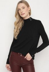 Czarny Dopasowany Golf z Aplikacjami przy Dekolcie i Rękawach Unella. Czarne swetry damskie Born2be, l, z aplikacjami, z jeansu, eleganckie, bez kołnierzyka, bez ramiączek, bez kaptura. Za 59.99 zł.