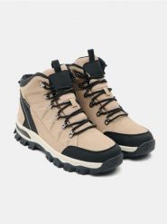 Wodoodporne buty trekkingowe z imitacji skóry - beżowy. Brązowe trekkingi męskie Sinsay, trekkingowe. Za 129.99 zł.