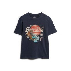Damska koszulka na co dzień Superdry Tokyo. Niebieskie t-shirty damskie Superdry., bez wzorów, casualowe, bez kołnierzyka. W wyprzedaży za 136.20 zł.