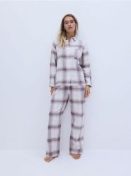 Dwuczęściowa piżama w kratę - beżowy. Brązowe piżamy damskie Reserved, l, bez wzorów, z bawełny, bez ramiączek. W wyprzedaży za 99.99 zł.