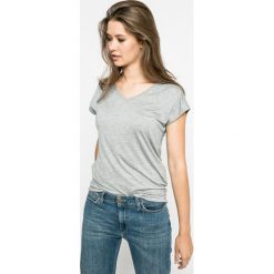 Tommy Hilfiger - Top. Szare topy damskie Tommy Hilfiger, z bawełny, z okrągłym kołnierzem, z krótkim rękawem. W wyprzedaży za 129.90 zł.