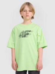 4F T-shirt oversize z nadrukiem chłopięcy - zielony 122 (6-7 lat). Zielone t-shirty dla chłopców 4f, bez wzorów, z bawełny, bez ramiączek. W wyprzedaży za 29.99 zł.