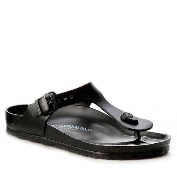 Japonki Birkenstock. Czarne klapki damskie Birkenstock, bez wzorów, bez obcasa. Za 219.99 zł.
