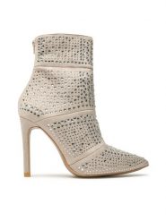 DeeZee Botki H120403-01 Beżowy. Brązowe botki damskie DeeZee, z materiału, bez obcasa, na szpilce, bez zapięcia. Za 174.99 zł.