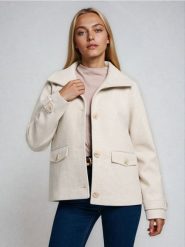 Kurtka ze stójką - kremowy. Białe kurtki damskie Sinsay, l, bez wzorów, bez kaptura. Za 89.99 zł.