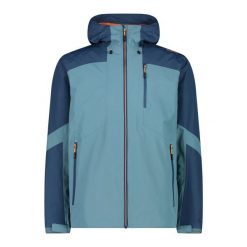 Kurtka nieprzemakalna z stałym kapturem CMP. Niebieskie kurtki sportowe męskie CMP, bez wzorów, trekkingowe. Za 619.35 zł.