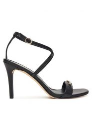 MICHAEL Michael Kors Sandały Lena 40R5LEHS1L Czarny. Czarne sandały damskie MICHAEL Michael Kors, bez wzorów, ze lnu, bez obcasa, na szpilce, bez zapięcia. Za 469.99 zł.