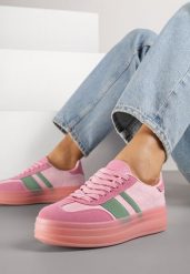 Różowe Sneakersy Tenisówki z Ozdobnymi Paskami Melinella. Czerwone trampki i tenisówki damskie Born2be, bez wzorów, z jeansu, eleganckie, bez zapięcia. Za 109.99 zł.