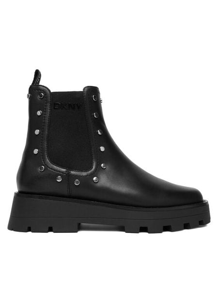 DKNY Sztyblety Shelah K4534178 Czarny. Czarne botki damskie DKNY, ze skóry, bez obcasa, na płaskiej podeszwie, bez zapięcia. Za 929.99 zł.
